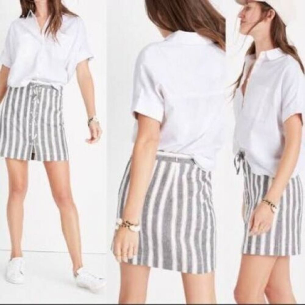 Madewell Lace-up Striped Linen Blend Skirt